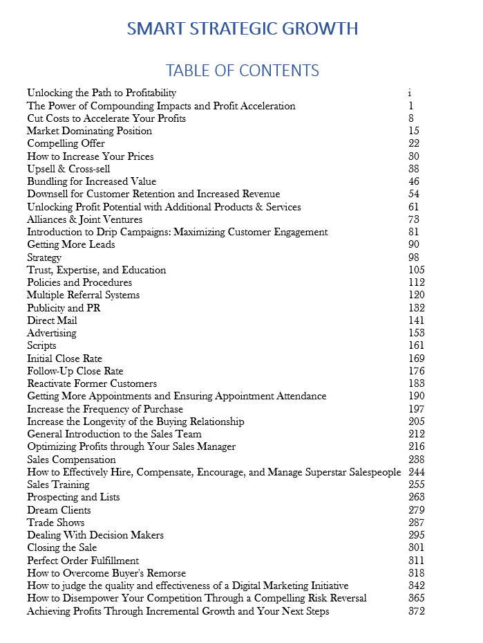 Smart Strategic Growth Table of Contents